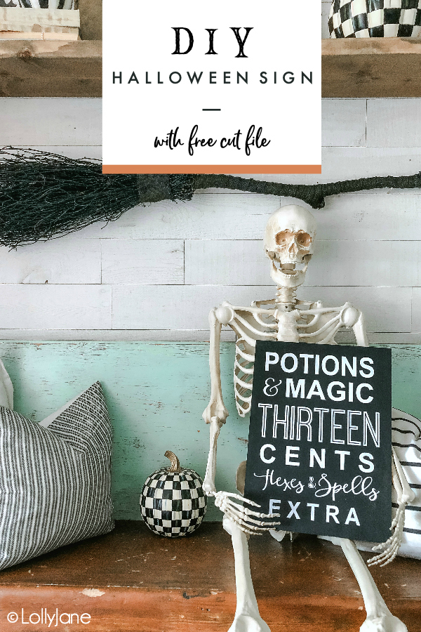 Love to DIY? This one is SO easy and we do most of the work for you! Just print our FREE cut file and whip up this spooky sign to instantly spruce up your Halloween space! #halloween #halloweendecor #halloweendecorations #halloweensign #handmadehalloween