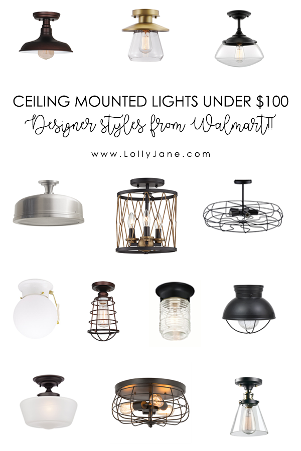 Check out these ceiling mounted lights under $100! 13 designer style flush mounted lights from Walmart!! Love these pretty lights for any home decor style! #ceilingmountedlights #affordablelighting #lightingsolutions #ceilinglights #flushlights #flushmountedlights #farmhouselighting #modernlighting #industriallighting #affordablelighting