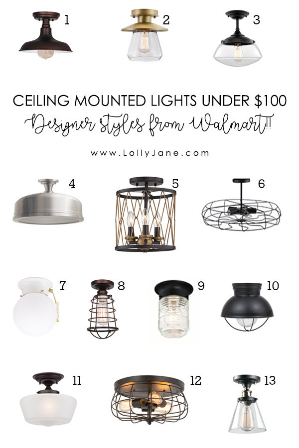 13 Affordable Ceiling Mounted Lights for Any Style! Check out these pretty flush mount lights! Designer style without breaking the bank, can you believe these are from Walmart? #designerlighting #affordablelighting #ceilingmountedlights #flushmountlighting #farmhouselighting #modernlights #farmhousedecor #industrialdecor