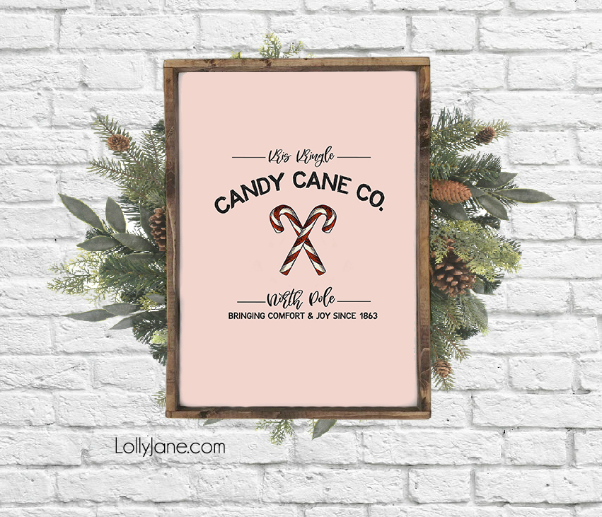 Cutest ever (and FREE!) Christmas printable "Kristi Kringle Candy Cane Co" to display around the holidays... put on your mantel, use as a card, or make into a bunting! #freeprintable #christmasdecor #christmasdecoration #candycane #christmasart #christmasprintable