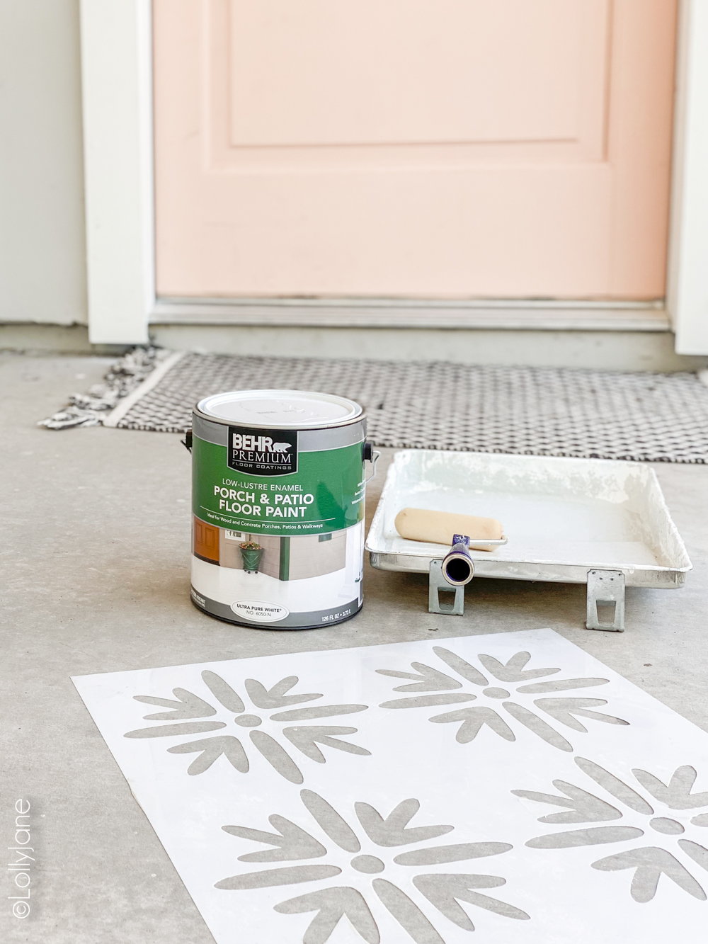 DIY Stencil, what! WOW! Check out the stunning "AFTER" of this easy DIY! #diy #stencil #stencilfloor #paintedconcrete #frontporch #makeover