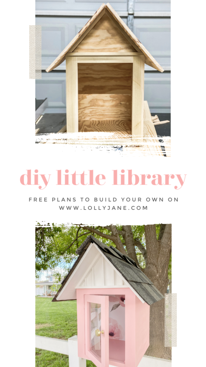 DIY Little Library FREE plans!! Such a fun way to engage with the community, love this little library to display in the front yard for a book exchange! #diy #outdoordecor #pinklibrary #libraryplans #freelittlelibrary #littlefreelibrary