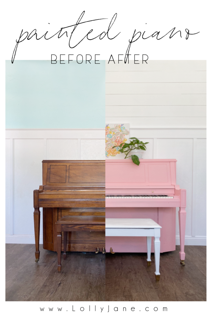 hoe schilder je een piano met een beetje verf en een paar uur. ZO MAKKELIJK! Geen gereedschap, geen talent nodig..volg gewoon deze snelle stappen voor een eenvoudige geschilderde piano tutorial. #howtopaintpiano #paintedpiano #paintedpianotutorial #pinkpiano #paintedpianoidea