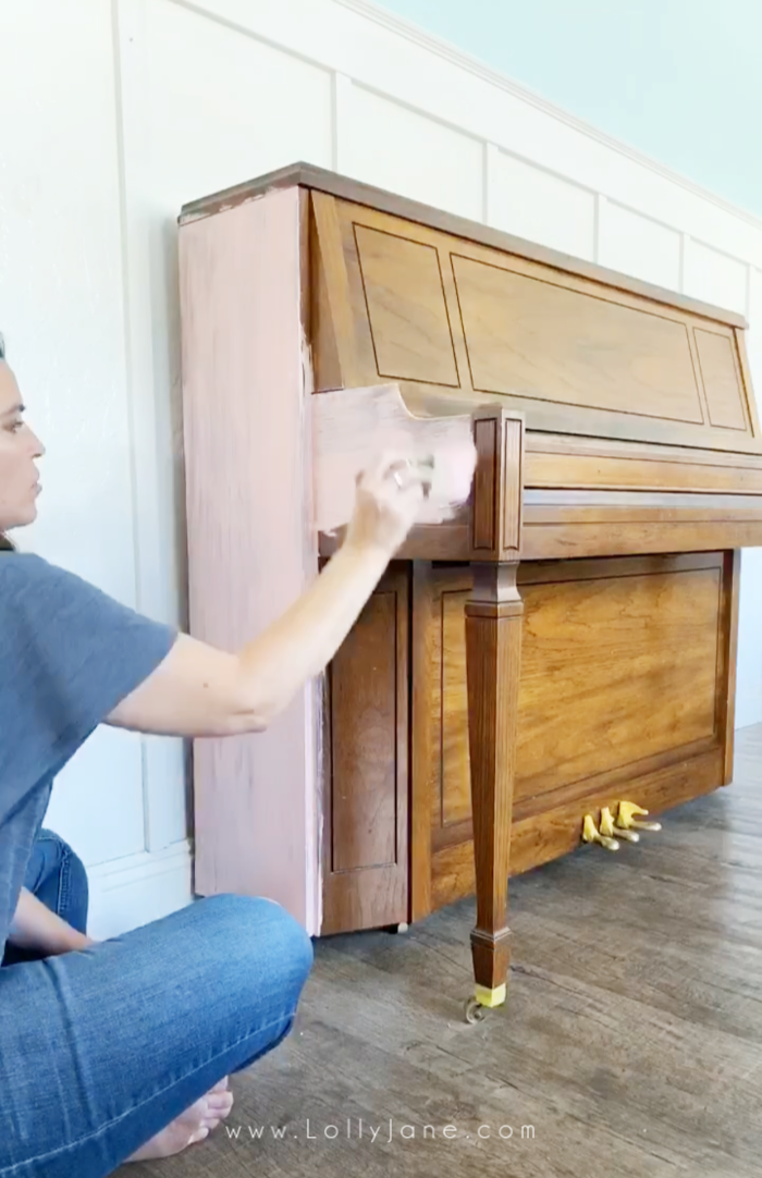 Painting a piano is so easy! Use a quality paint and our favorite $5 brush to get it done in a couple hours! #howtopaintpiano #paintedpiano #paintedpianotutorial #pinkpiano #paintedpianoideas