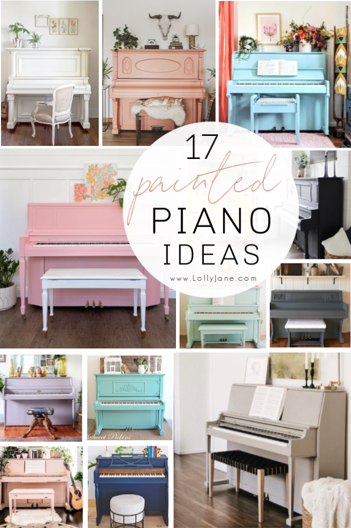 Here are 17 stunning painted pianos in all colors, so pretty! Lots of inspiration if you're looking to paint a piano to match your own decor. #paintedpiano #paintedpianoideas #colorfulpaintedpiano #colorfulpaintedpianos