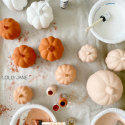 DIY Baking Powder Painted Pumpkins! So cute and easy! #diypumpkins #paintedpumpkins #bakingpowderpumpkins #falldecor #falldecoration #fallcraft #fallcrafts #pumpkincrafts #pumpkincraft #pumpkin #dollarstorecrafts