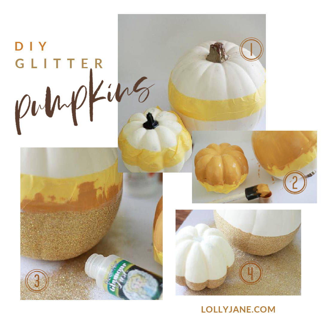 DIY glitter pumpkins, so easy to add some bling to your fall decor! #falldecor #falldecoration #fallcraft #fallcrafts #pumpkincrafts #pumpkincraft #pumpkin #dollarstorecrafts 