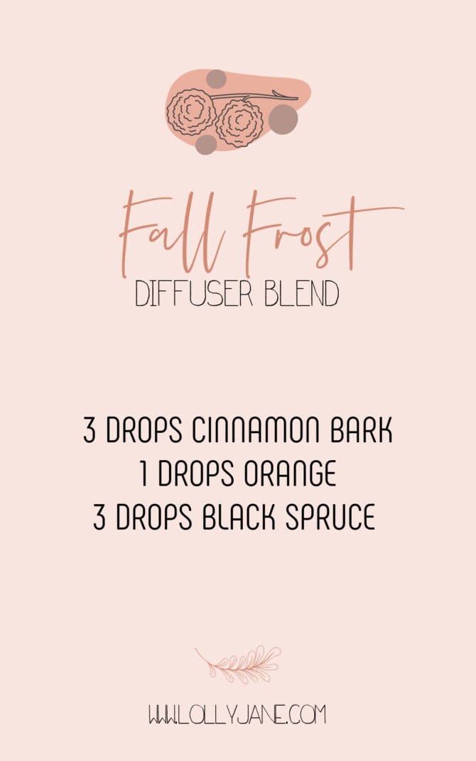 Love this Fall Frost diffuser blend. It's spicy and warm and creates the perfect fall vibe in your home. #fallfrostdiffuserblend #fallfrostessentialoils #essentialoilblendsforfall #fallessentialoils #fallessentialoilblend #fallfrostblendrecipe #fallblendrecipe #diffuserblendsforfall #doterrafallrecipe #doterrafallblends #diffuserrecipeblends