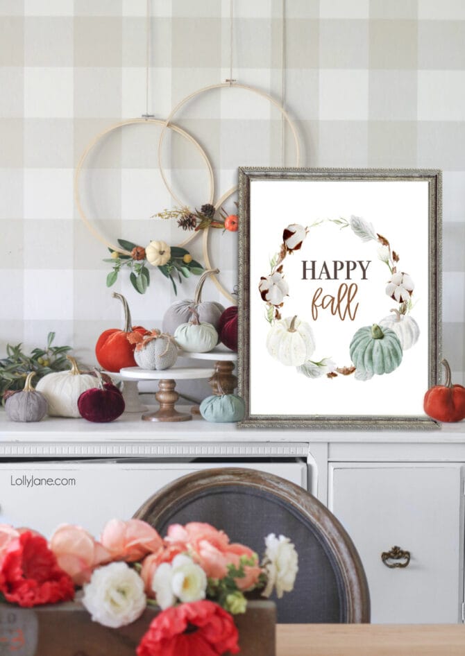 "Happy Fall" ? FREE printable art for autumn, matches any farmhouse style space! #freeprintable #printableart #fallart #fallprintable #farmhouseprint #farmhousestyle #autumn