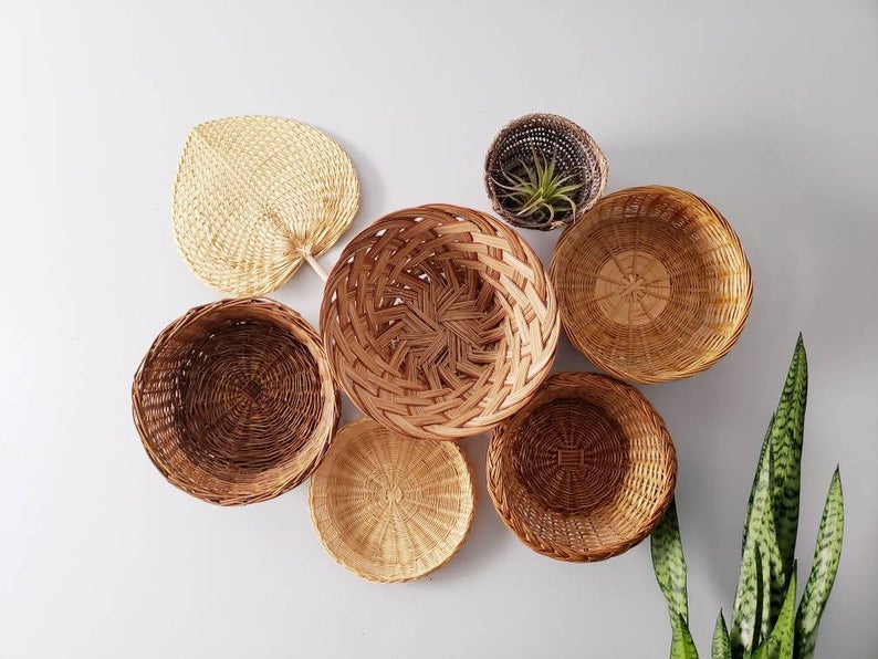 Boho wicker best sale basket wall decor