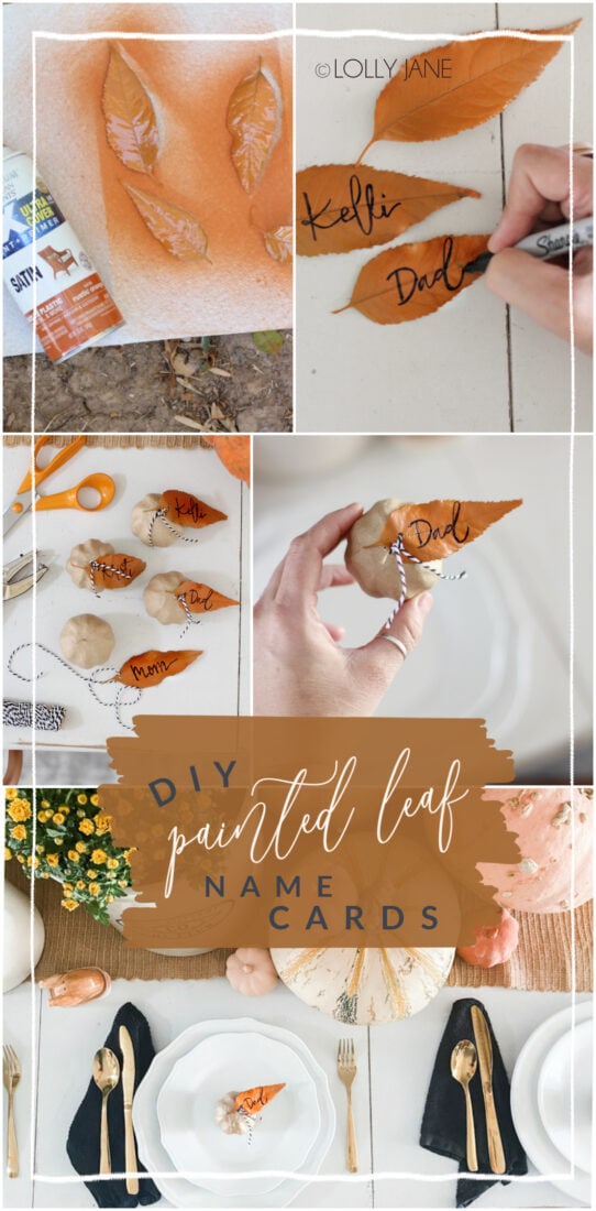 Make guests feel welcome with festive, personalized place cards. Super easy to make and so cute! #thanksgiving #fallparty #placecards #namecards #diy #falldecor #falldecorations