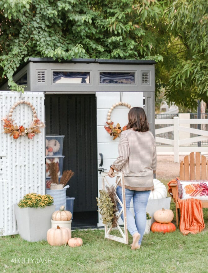 Clearing out indoor storage and moving it outdoors has been a game changer. No more clutter inside AND I get to keep my tool shed, win win! #suncast #storagesolution #shed #sheshed #sheds #shedstorage #outdoorshed #organize #organization #holidaydecorations