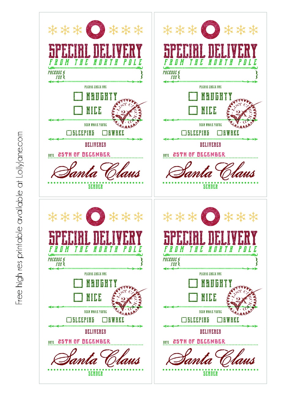 Free Printable Christmas Gift Tags From Santa Claus  Lolly Jane