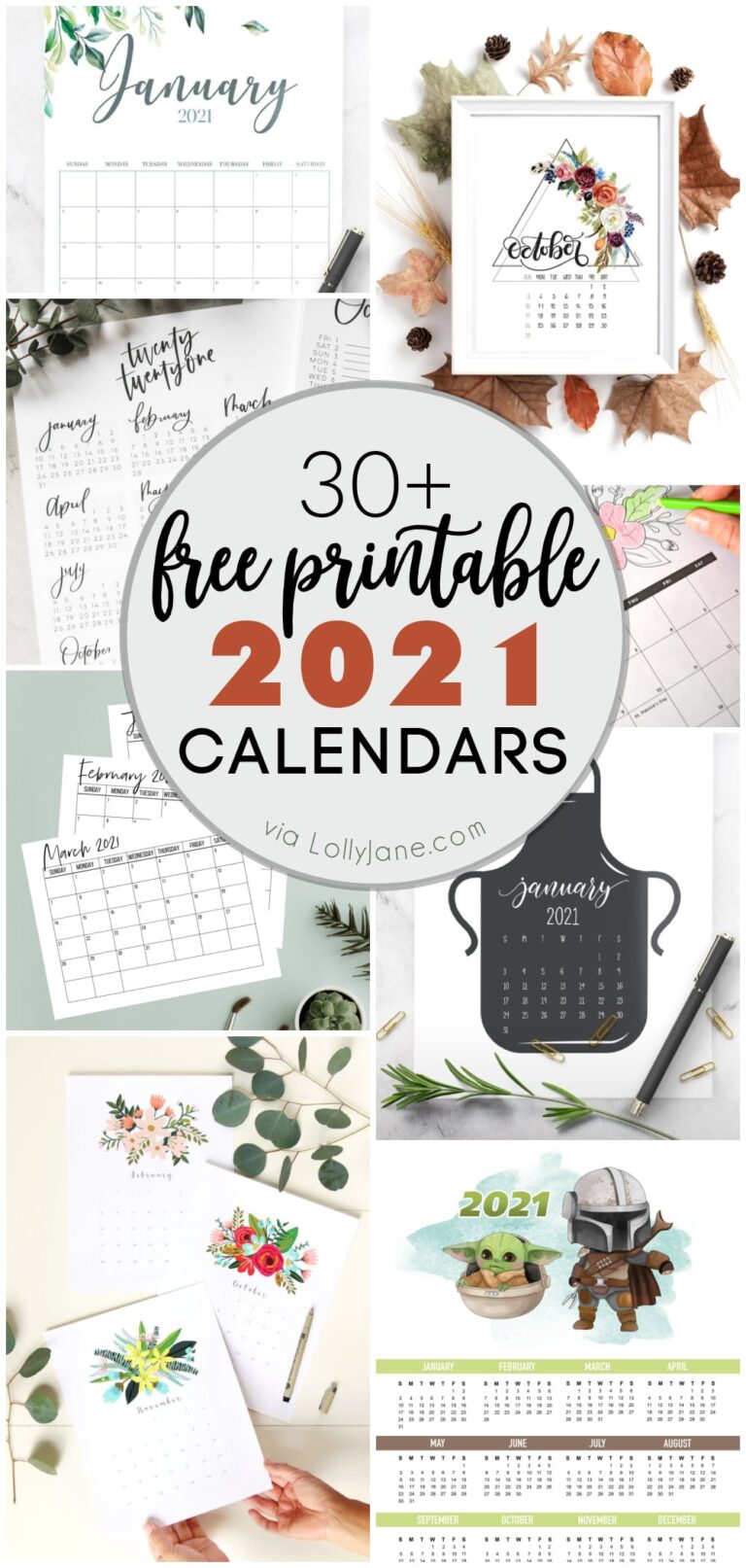 2021 Free Printable Monthly Calendars