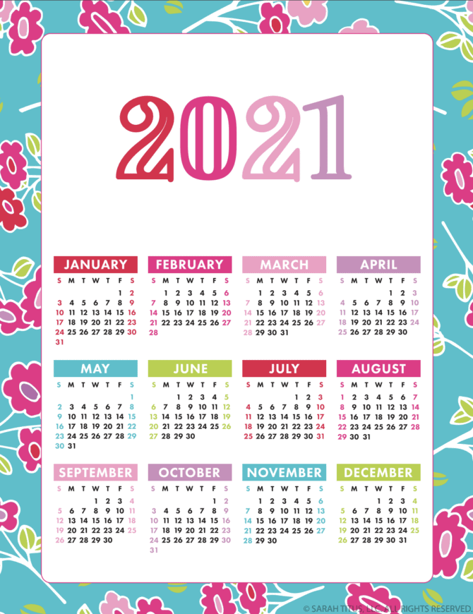 2021 Free Printable Monthly Calendars Lolly Jane