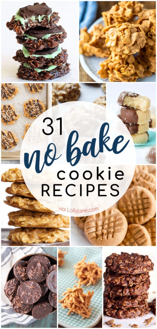 We've rounded up the BEST no-bake cookie recipes that you likely already have the ingredients on hand to whip up... no baking required! From chocolate to snickerdoodle and every flavor in between we've got your sweet tooth covered! #nobakecookies #nobakecookie #nobakedessert #nobakedesserts #cookierecipe #cookiesrecipe #easyrecipe #easyrecipe