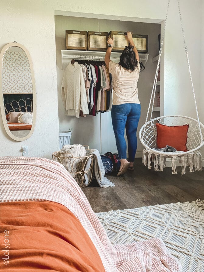 Easy tips + tricks to make the most of a bedroom that doubles as a guest bedroom! Cute boho decor bonus!