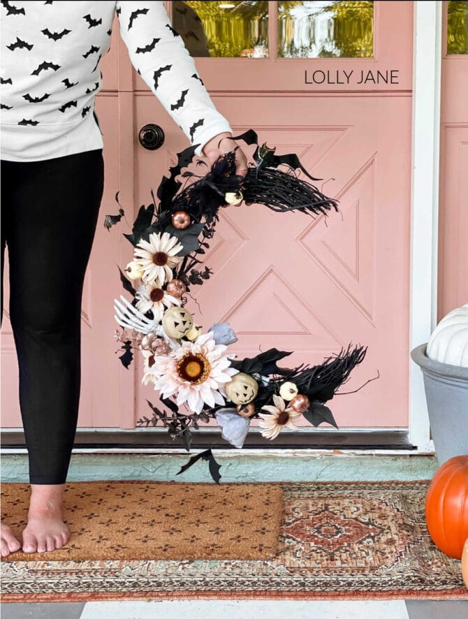 DIY Crescent Moon Wreath that's perfect to display at Halloween time or even for a moody nursery or home decor!