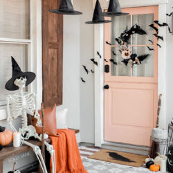 Spruce up your porch with bats, candles and witch hats (oh my!) Top it off with the easiest ever DIY Crescent Moon Wreath!