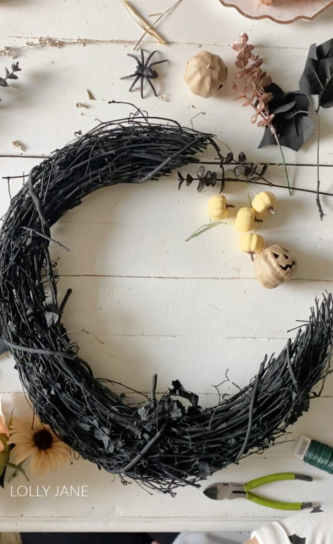Make a Halloween wreath in no time, cutest crescent moon with pink accents!