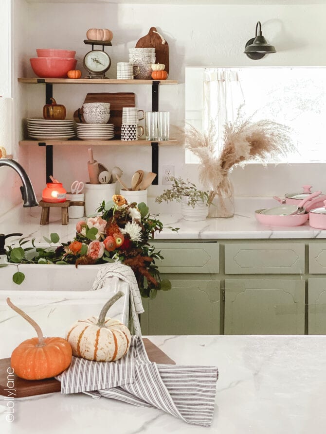 Kitchen Shelf Styling Ideas For Fall - Modern Glam