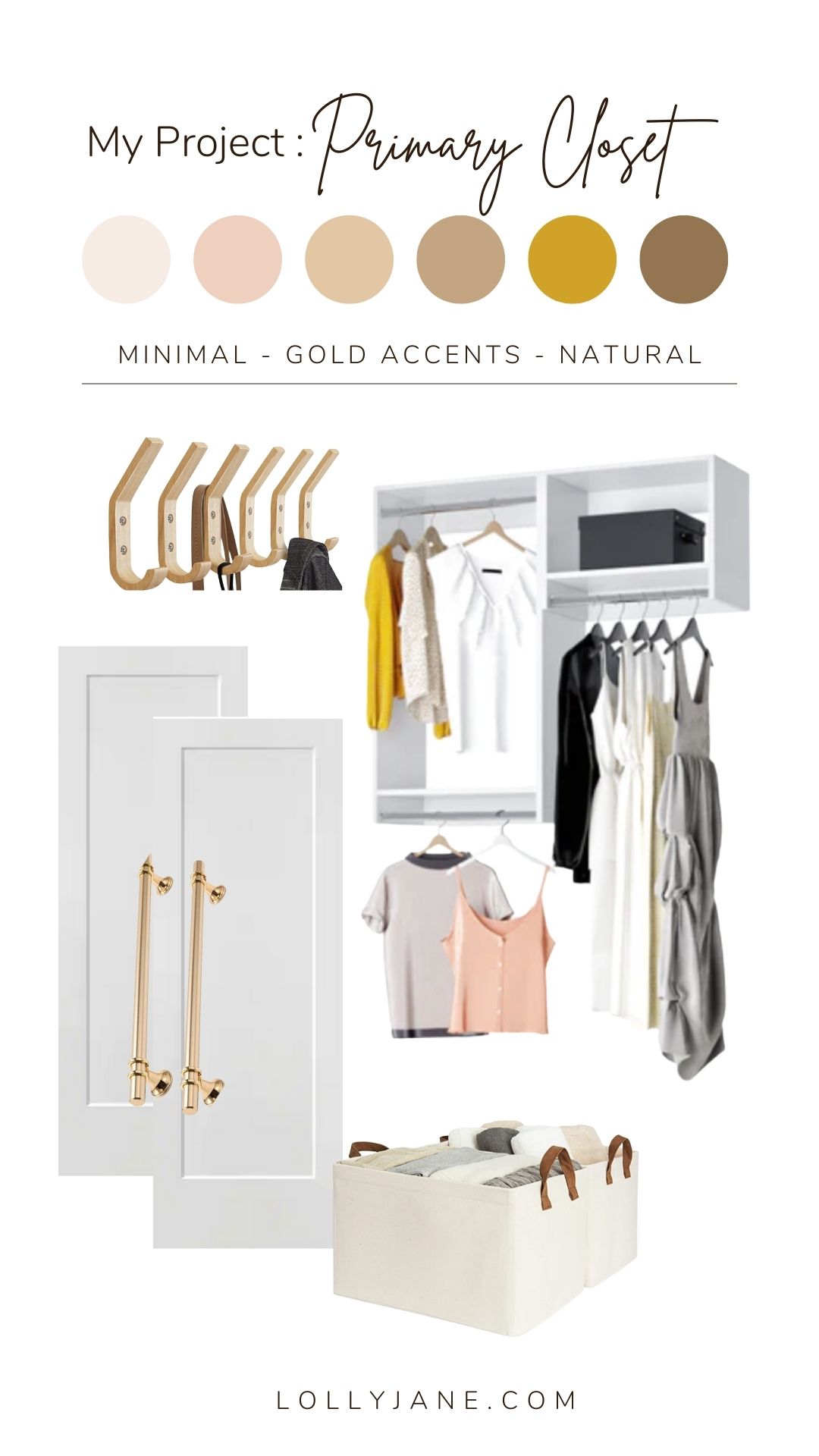 Have a small closet but need to maximize space? Design a modular closet! We're so excited to create the perfect primary modular closet, just check out our inspiration with this mood board!