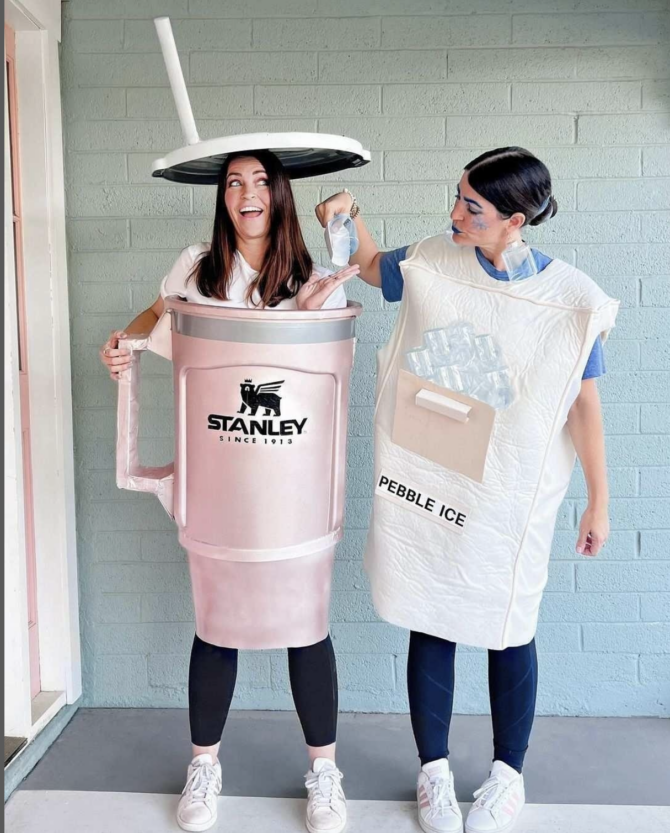 DIY Stanley Quencher cup Halloween costume... complete with a pebble ice maker costume! ;)